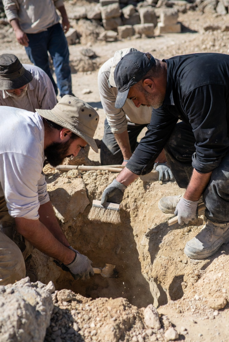 Field researchers reviewing tomographic data at base camp near Göbekli Tepe
